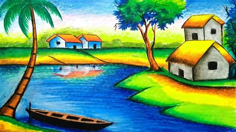 How to Draw a Village Landscape with Oil Pastel .